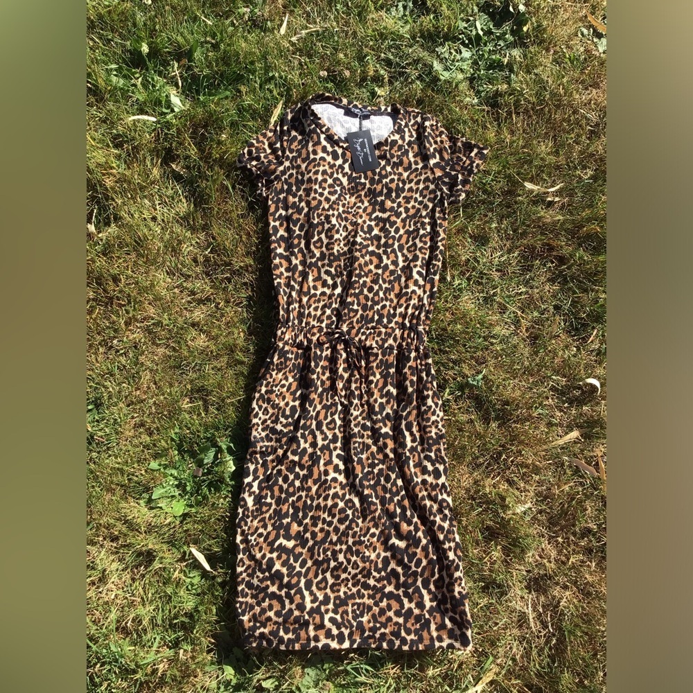 Brigitte‎ Brianna Leopard Print Baseball Tee Mini Dress Pockets Stretchy Size M
